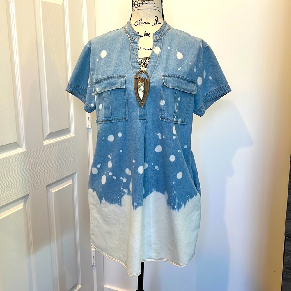 🔥🧨🔥ENTRO Fun bleach dyed dress with pockets size Med EUC